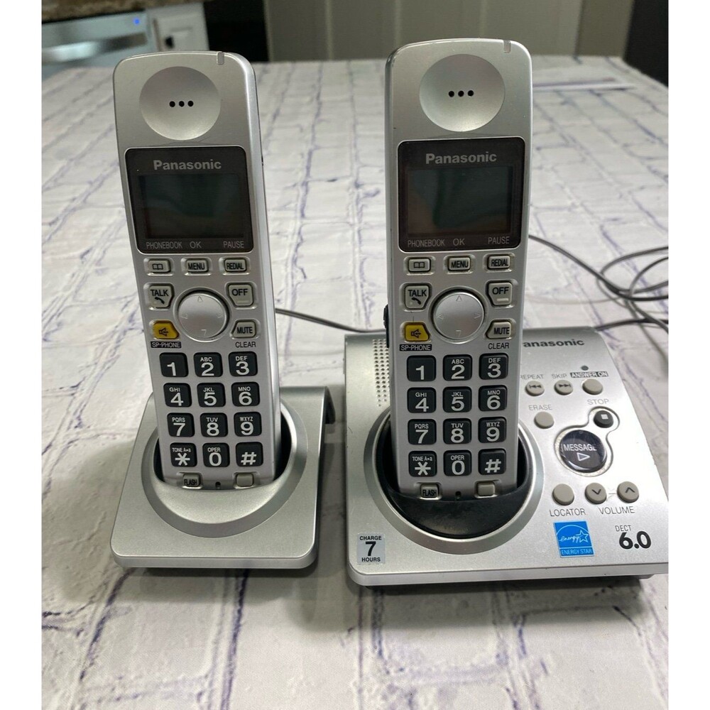 Panasonic KX-TG103S Two (2) Cordless Handset Phones with Bases, Power Cords,